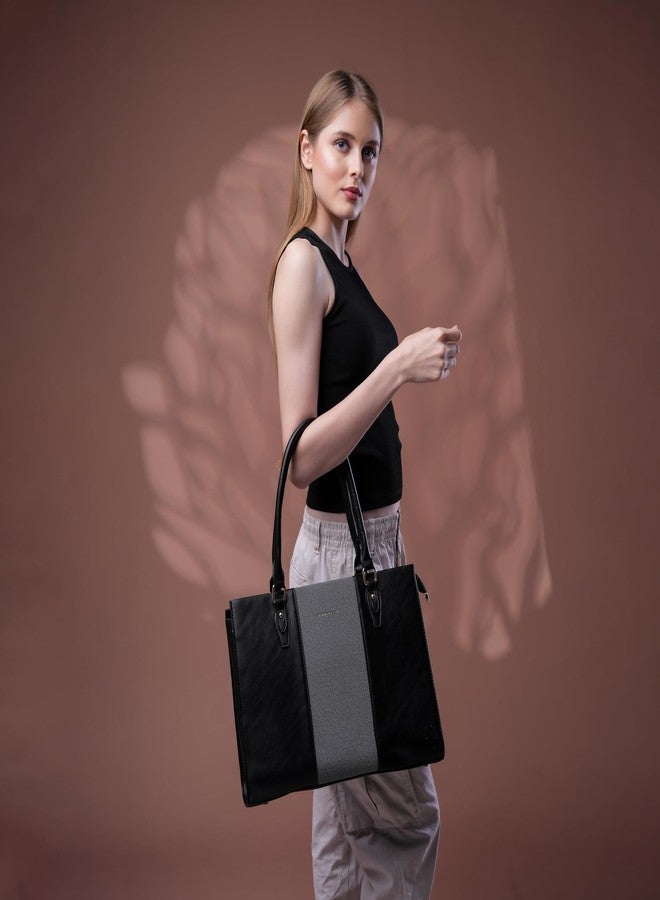 SANTORINI Beauty Bella Women’s Structured Tote Bag | Office Handbag with Dual Compartments for Work & Everyday Use (Black) - Image 5